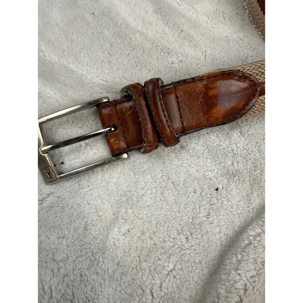 PGA Tour Mens Braided Canvas Leather Belt Khaki Brown Size 40 Golf Casual‎